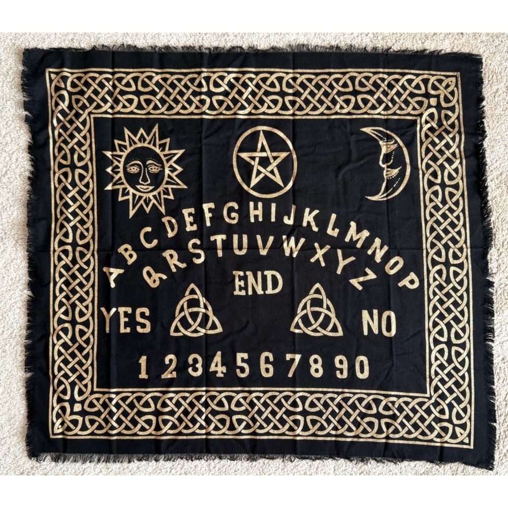 Black Gold Spirit Board Altar Cloth Celtic Knot Sun Moon Pentacle 25x28